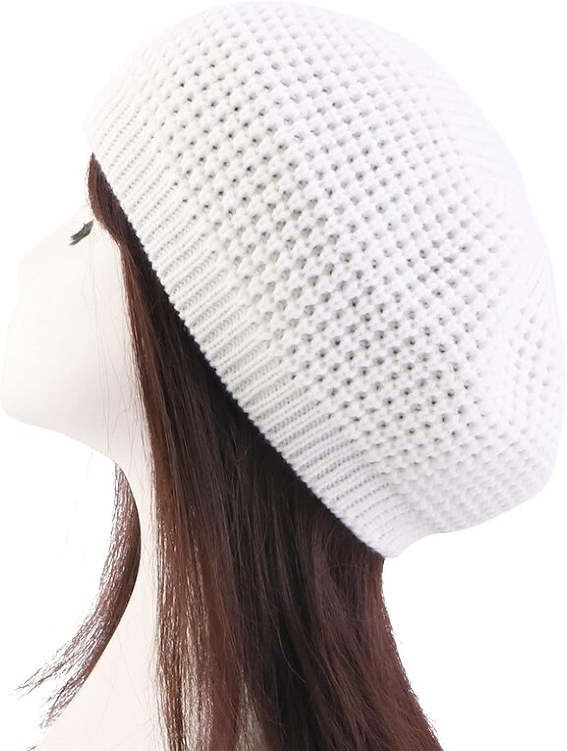 1638 2 Layers White French Beret Hats For Women, Warm Cable Wool Soft Knit Cap Women main image 2