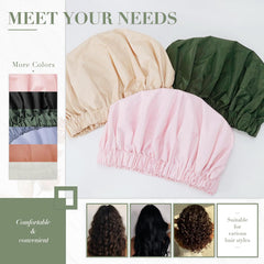 Reusable Shower Cap for Women, Large Waterproof Shower Bonnet Washable Elastic Band Bath Accessories Hair Hat for Long Hair, Braids(Brown)