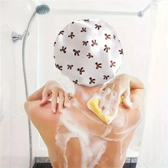 Tubi AquaSilk Double Layer Waterproof Shower Cap – Stylish Printed Reusable Bath Bonnet with Snug Elastic Band for Spa, Home & Salon 1Pc