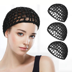 Tubi CozyKnit Hair Net Caps – 3-Pack Breathable & Stretchy Nightcaps for Women & Men – Soft Hand-Crocheted Mesh Snood for Sleeping, Hair Protection
