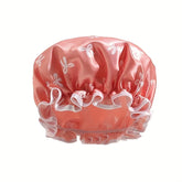 Tubi AquaSilk Double Layer Waterproof Shower Cap – Stylish Printed Reusable Bath Bonnet with Snug Elastic Band for Spa, Home & Salon 1Pc