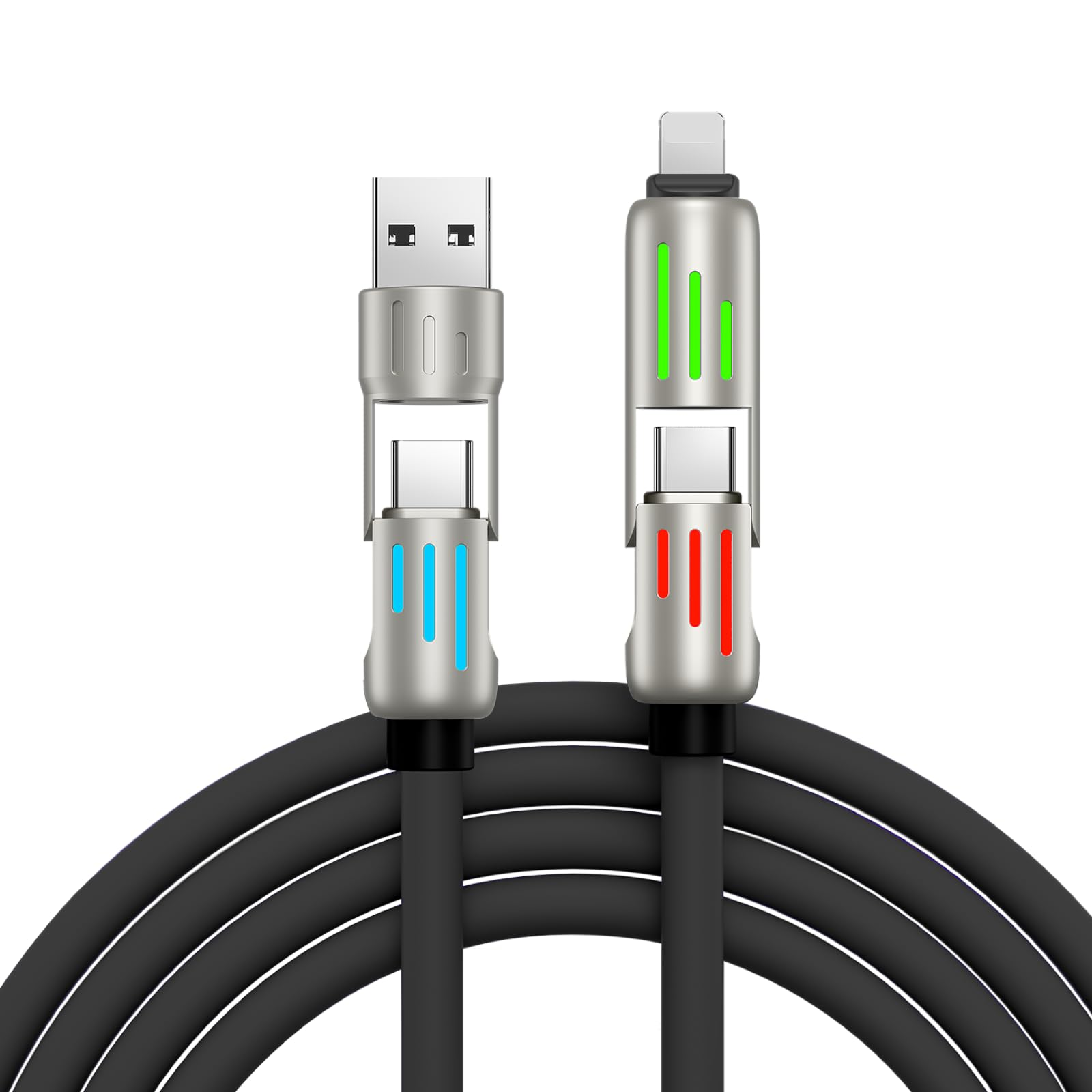 LuminX™ 4-in-1 Universal Cable 240W Fast Charging + Data Sync Premium Silicone Compatible with iPhone, Samsung, Laptop – 4FT