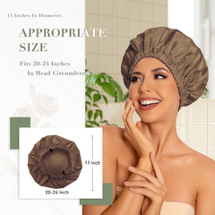Reusable Shower Cap for Women, Large Waterproof Shower Bonnet Washable Elastic Band Bath Accessories Hair Hat for Long Hair, Braids(Brown)