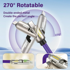 LuminX™ 4-in-1 Universal Cable 240W Fast Charging + Data Sync Premium Silicone Compatible with iPhone, Samsung, Laptop – 4FT