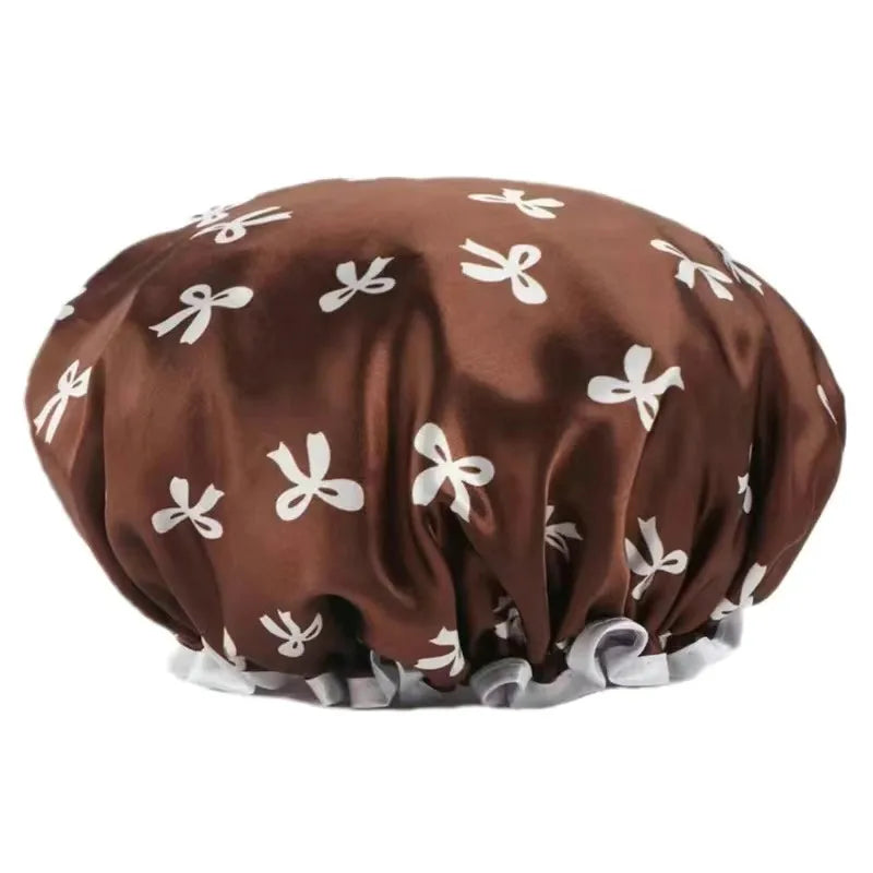 Tubi AquaSilk Double Layer Waterproof Shower Cap – Stylish Printed Reusable Bath Bonnet with Snug Elastic Band for Spa, Home & Salon 1Pc