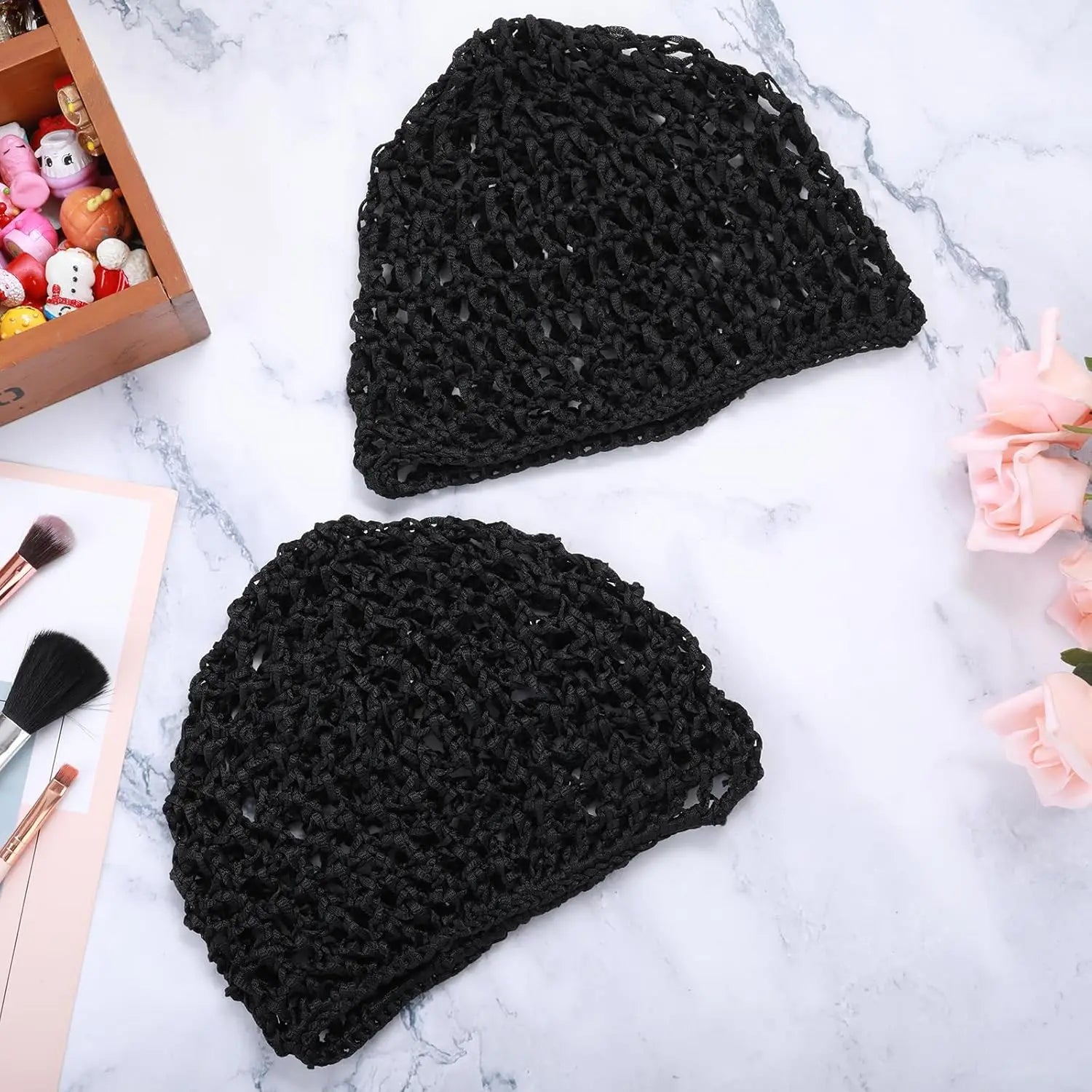 Tubi CozyKnit Hair Net Caps – 3-Pack Breathable & Stretchy Nightcaps for Women & Men – Soft Hand-Crocheted Mesh Snood for Sleeping, Hair Protection