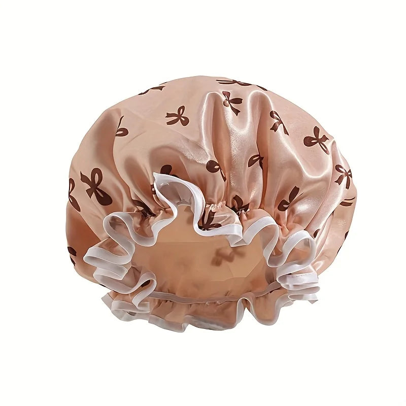 Tubi AquaSilk Double Layer Waterproof Shower Cap – Stylish Printed Reusable Bath Bonnet with Snug Elastic Band for Spa, Home & Salon 1Pc
