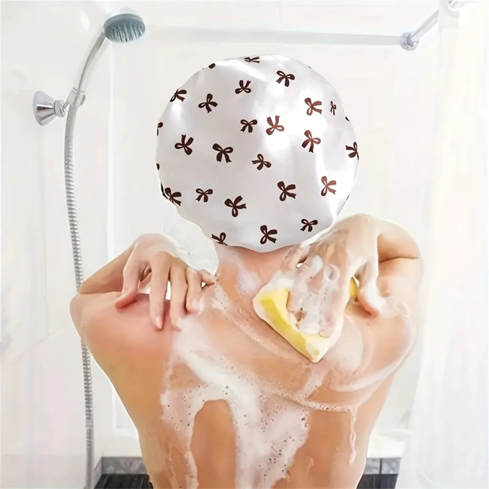 Tubi AquaSilk Double Layer Waterproof Shower Cap – Stylish Printed Reusable Bath Bonnet with Snug Elastic Band for Spa, Home & Salon 1Pc