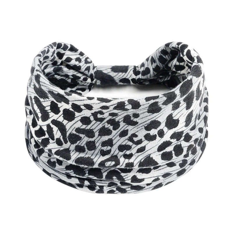 Fashionable Leopard Print Yoga Headband for Women Wide Knot Absorbent Sports Turban for Fitness and Hair Accessories