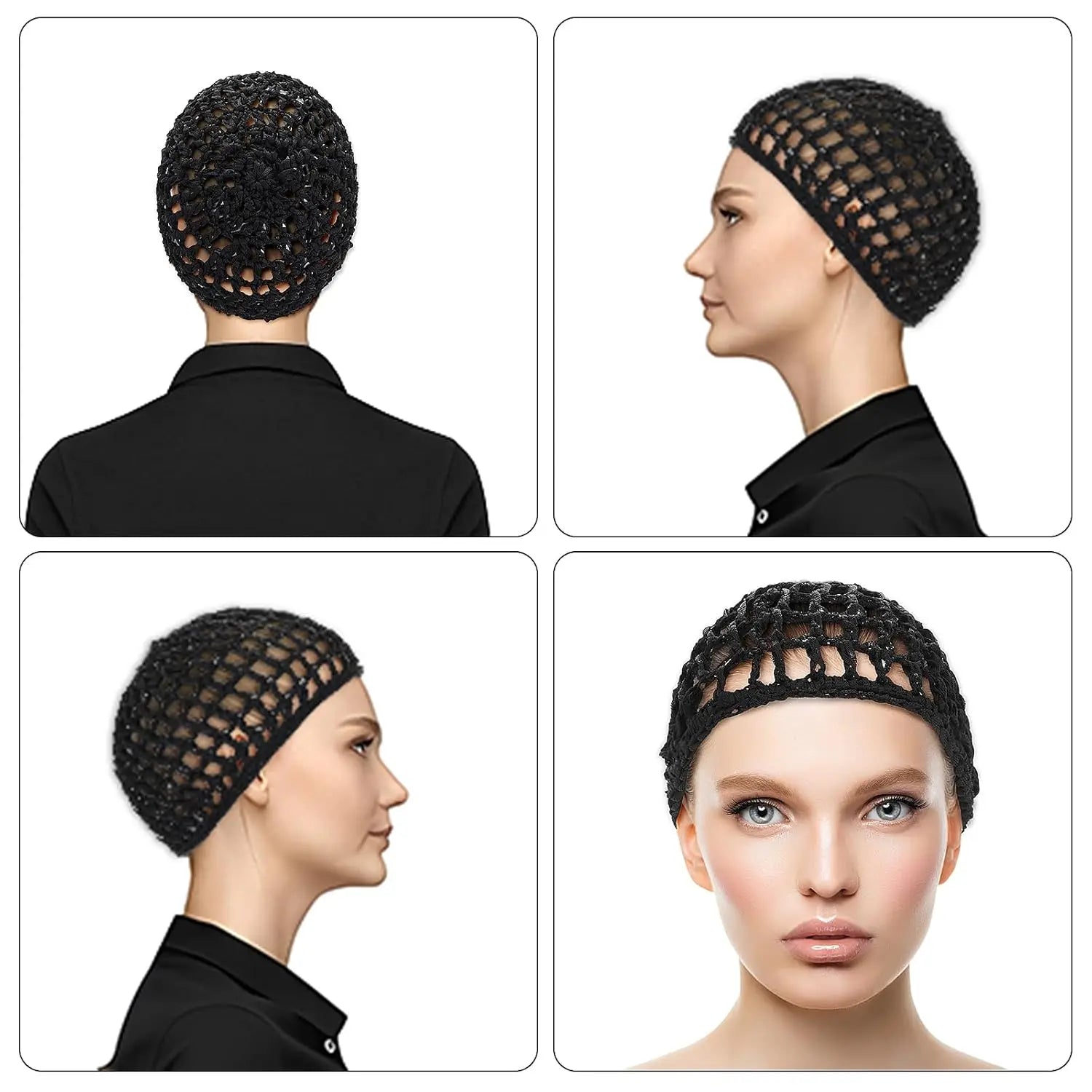 Tubi CozyKnit Hair Net Caps – 3-Pack Breathable & Stretchy Nightcaps for Women & Men – Soft Hand-Crocheted Mesh Snood for Sleeping, Hair Protection