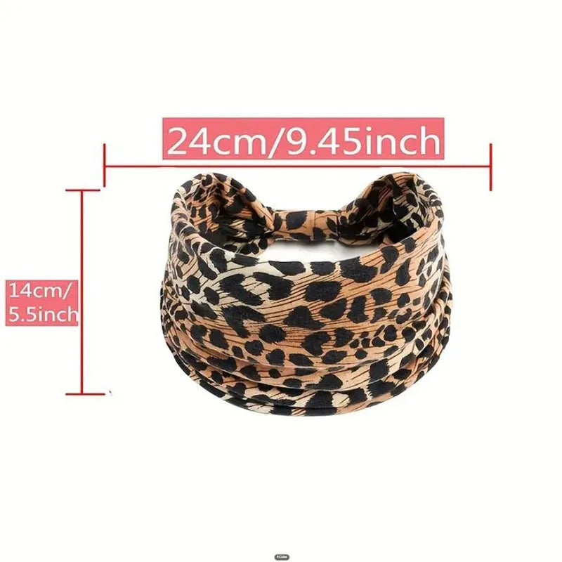 Fashionable Leopard Print Yoga Headband for Women Wide Knot Absorbent Sports Turban for Fitness and Hair Accessories