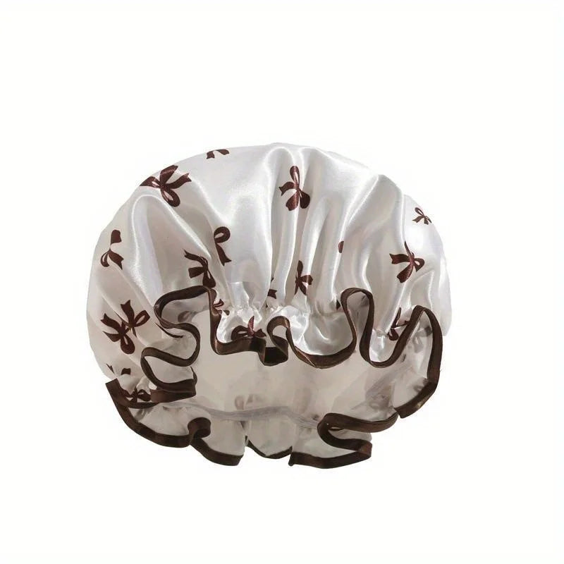 Tubi AquaSilk Double Layer Waterproof Shower Cap – Stylish Printed Reusable Bath Bonnet with Snug Elastic Band for Spa, Home & Salon 1Pc