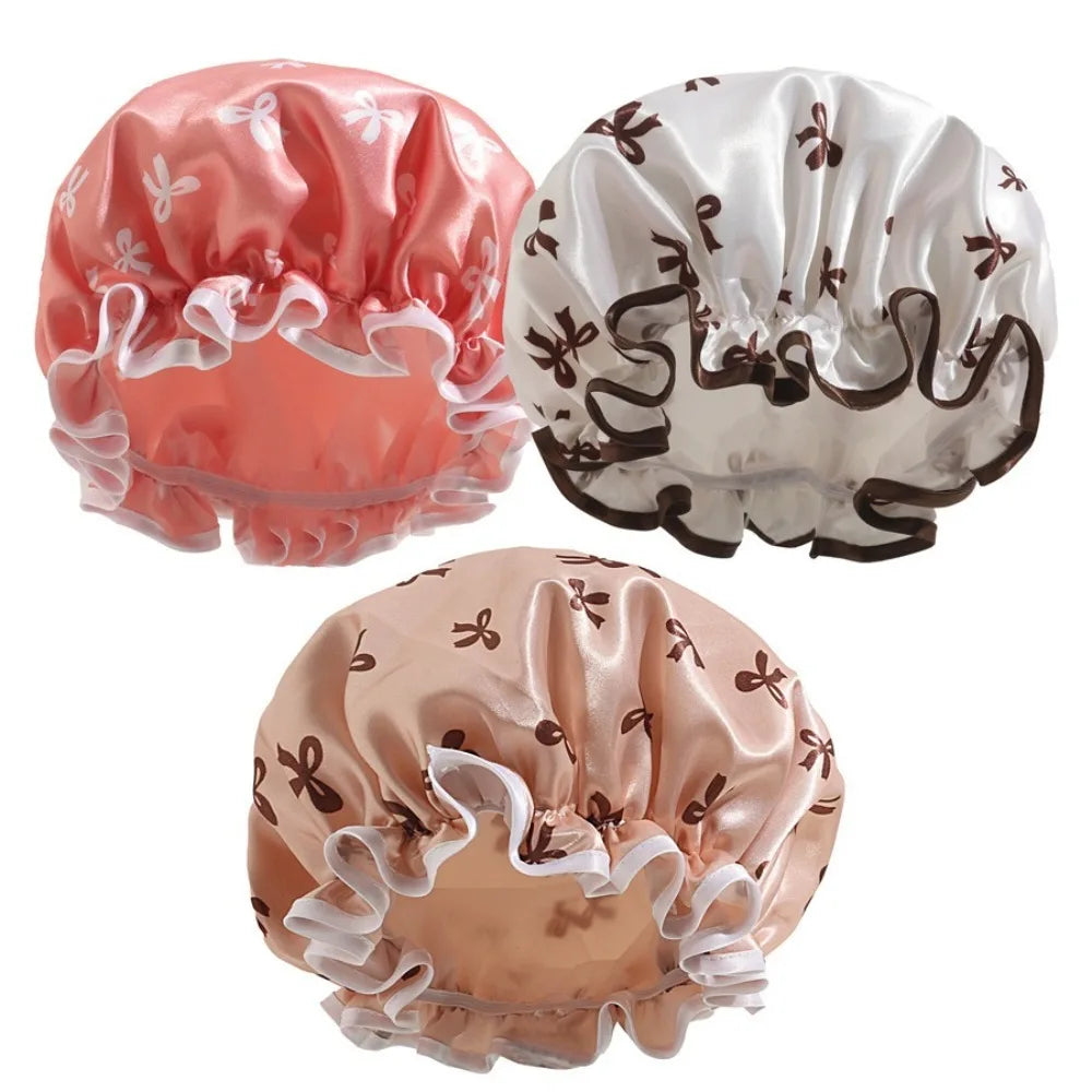 Tubi AquaSilk Double Layer Waterproof Shower Cap – Stylish Printed Reusable Bath Bonnet with Snug Elastic Band for Spa, Home & Salon 1Pc