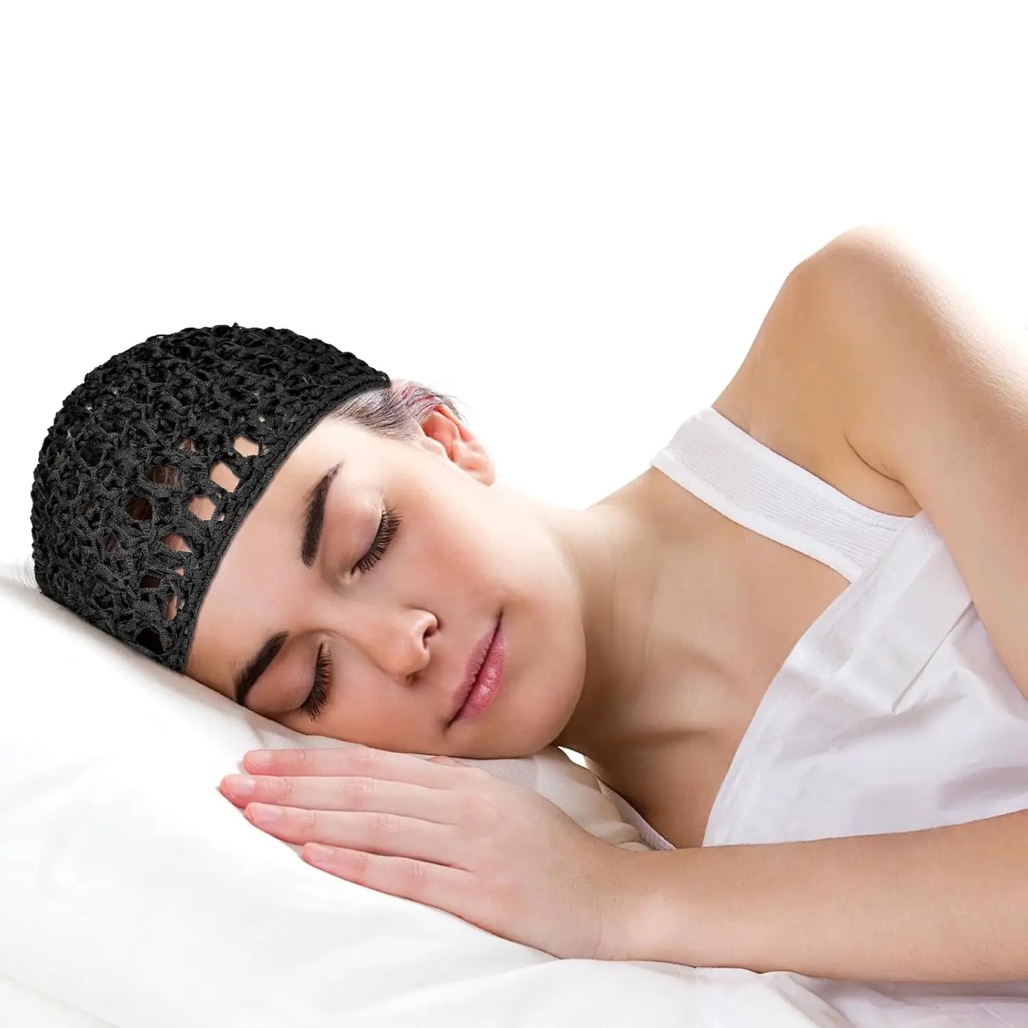 Tubi CozyKnit Hair Net Caps – 3-Pack Breathable & Stretchy Nightcaps for Women & Men – Soft Hand-Crocheted Mesh Snood for Sleeping, Hair Protection