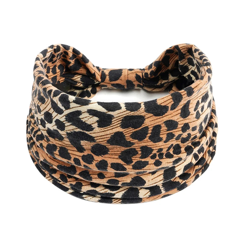 Fashionable Leopard Print Yoga Headband for Women Wide Knot Absorbent Sports Turban for Fitness and Hair Accessories