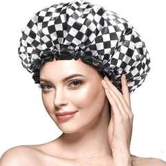 Tubi - High-End Waterproof Shower Cap with Plaid Design, Luxury Hair Care, Reusable Double-Layer Cap for Curly Hair